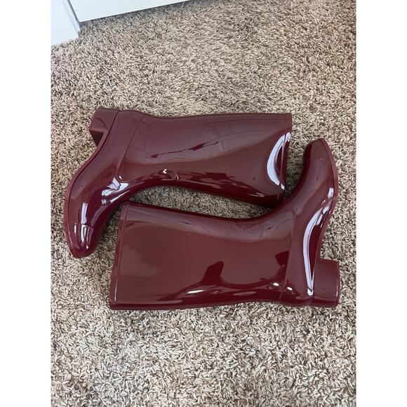 Jeffrey Campbell 9 Glossy Burgundy Rain Boots Women's Tall Rubber Waterproof - Picture 9 of 11